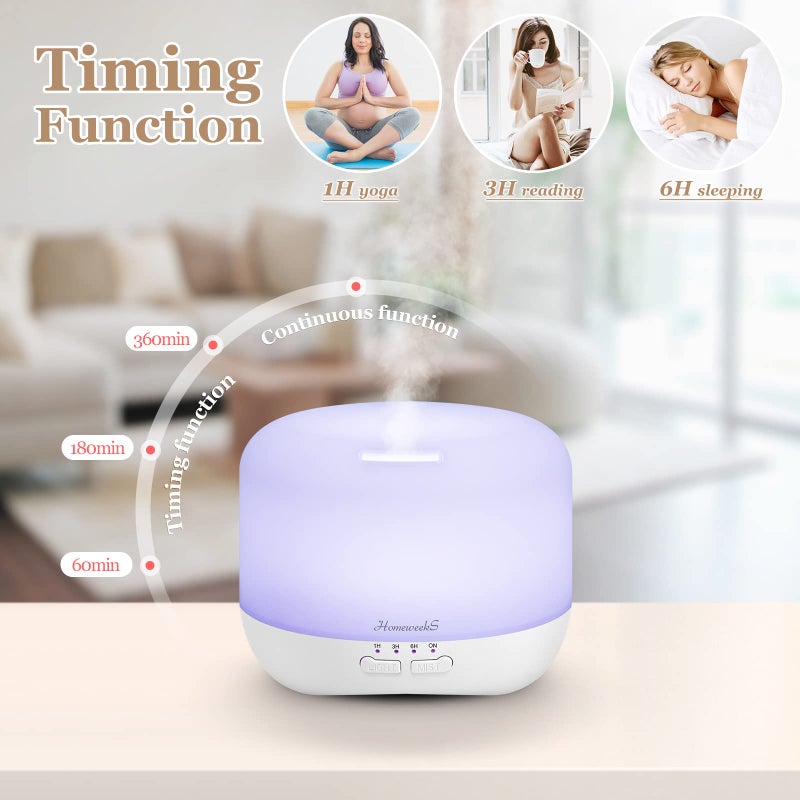 Homeweeks Aromatherapy Essential Oil Diffuser for Room: Air Humidifier Aroma Scent Cool Mist Colorful Lights Cute Small Large Waterless Auto Off Ultrasonic Diffusers for Home Bedroom White (300ml) - Image 5